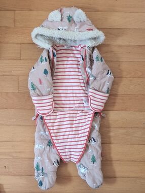 Baby Boden Pink Hooded Polar-Print Footed One-Piece